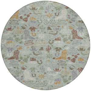8 Ft Round Cactus Geometric Polyester Area Rug for Indoor Outdoor Patios