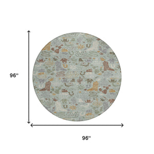 8 Ft Round Cactus Geometric Polyester Area Rug for Indoor Outdoor Patios