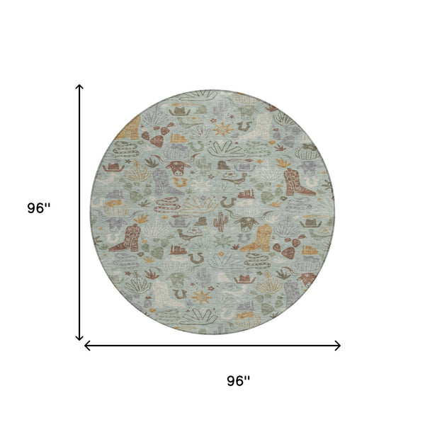 8 Ft Round Cactus Geometric Polyester Area Rug for Indoor Outdoor Patios