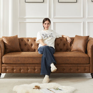 English Elm Fx Chesterfield Sofa Hand Tufted Tech Fabric Three Seat Living Room Couch Brown W1926S00107
