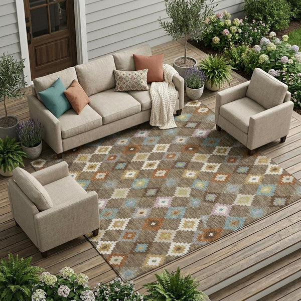 Aztec Geometric Polyester Area Rug Washable Uv Resistant Indoor Outdoor Patio Accent