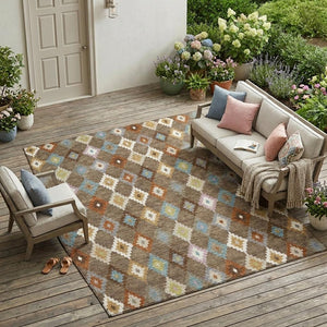 Aztec Geometric Polyester Area Rug Washable Uv Resistant Indoor Outdoor Patio Accent