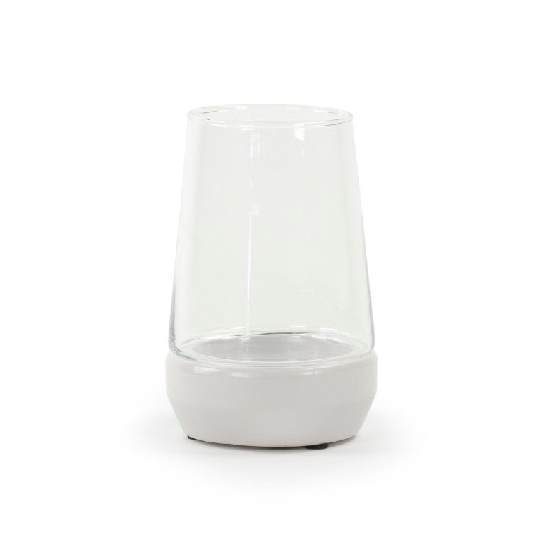 Zentique White Hurricane sculpted ceramic vase 8.5" glossy white centerpiece for flowers, mantels, modern décor 7283S A579