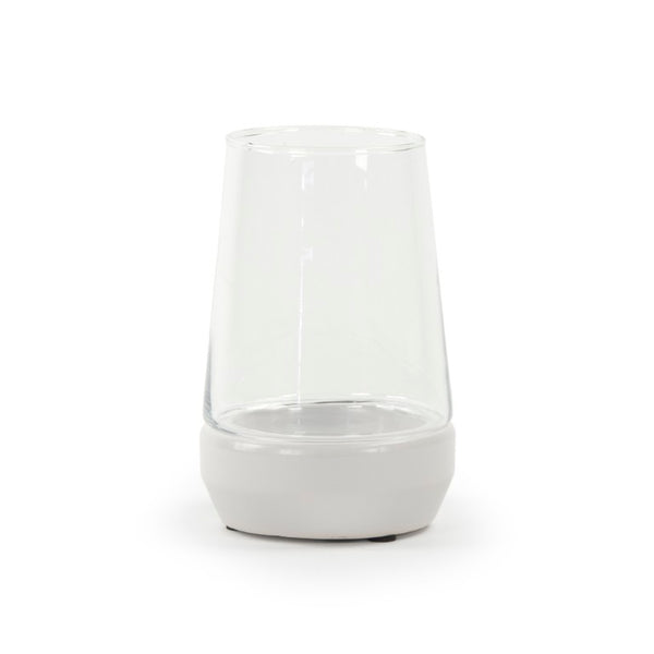 Zentique White Hurricane sculpted ceramic vase 8.5" glossy white centerpiece for flowers, mantels, modern décor 7283S A579