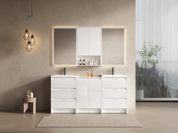 English Elm 72" Freestanding Bathroom Vanity Set With Modern Resin Sinks, Soft-Close Drawers & Ample Storage Space W999S00436