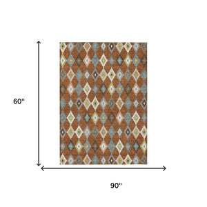 Aztec Geometric Polyester Area Rug Washable Uv Resistant for Indoor Outdoor Patio Spaces