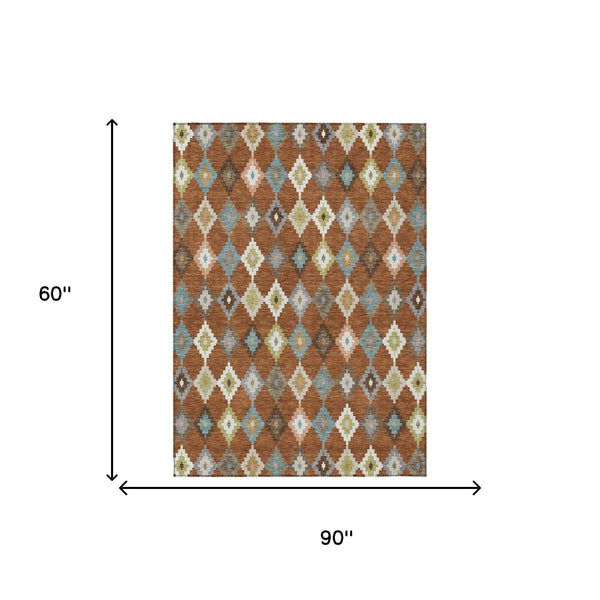 Aztec Geometric Polyester Area Rug Washable Uv Resistant for Indoor Outdoor Patio Spaces