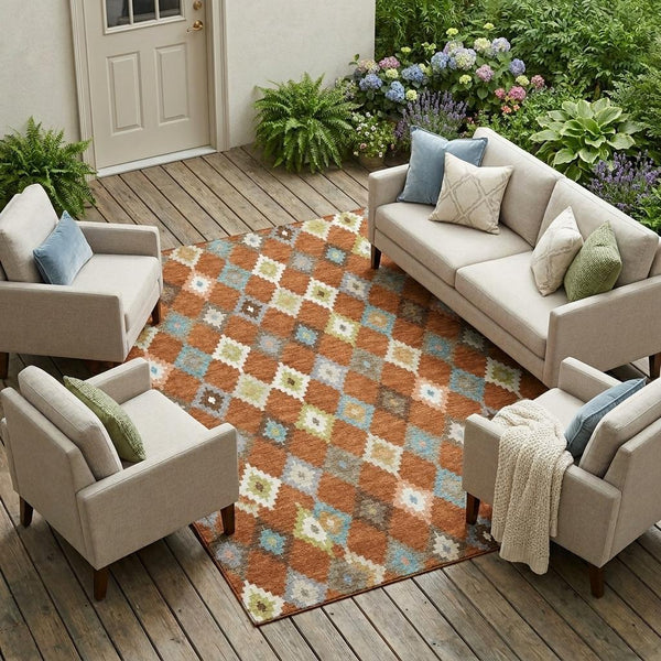 Aztec Geometric Polyester Area Rug Washable Uv Resistant for Indoor Outdoor Patio Spaces