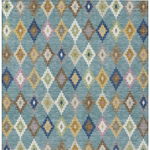 Aztec Polyester Area Rug Washable Indoor Outdoor Teal Orange Geometric Patio Living Room