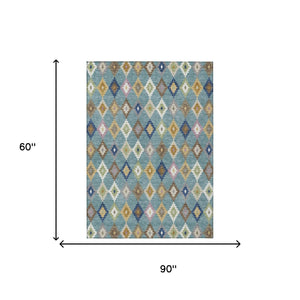Aztec Polyester Area Rug Washable Indoor Outdoor Teal Orange Geometric Patio Living Room