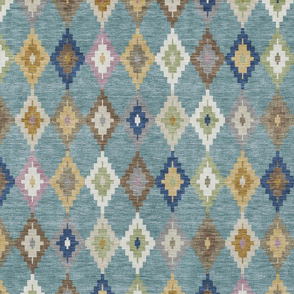 Aztec Polyester Area Rug Washable Indoor Outdoor Teal Orange Geometric Patio Living Room