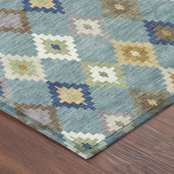 Aztec Polyester Area Rug Washable Indoor Outdoor Teal Orange Geometric Patio Living Room