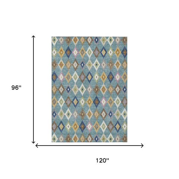 Aztec Polyester Area Rug Washable Indoor Outdoor Teal Orange Geometric Patio Living Room