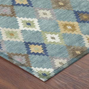 Aztec Polyester Area Rug Washable Indoor Outdoor Teal Orange Geometric Patio Living Room