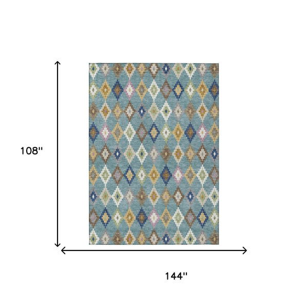 Aztec Polyester Area Rug Washable Indoor Outdoor Teal Orange Geometric Patio Living Room