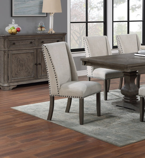 English Elm Traditional Nine Piece Oak Dining Set with Wingback Chairs and Double Pedestal Table B011S01039