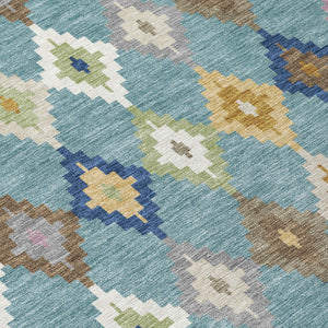 Aztec Polyester Area Rug Washable Indoor Outdoor Teal Orange Geometric Patio Living Room