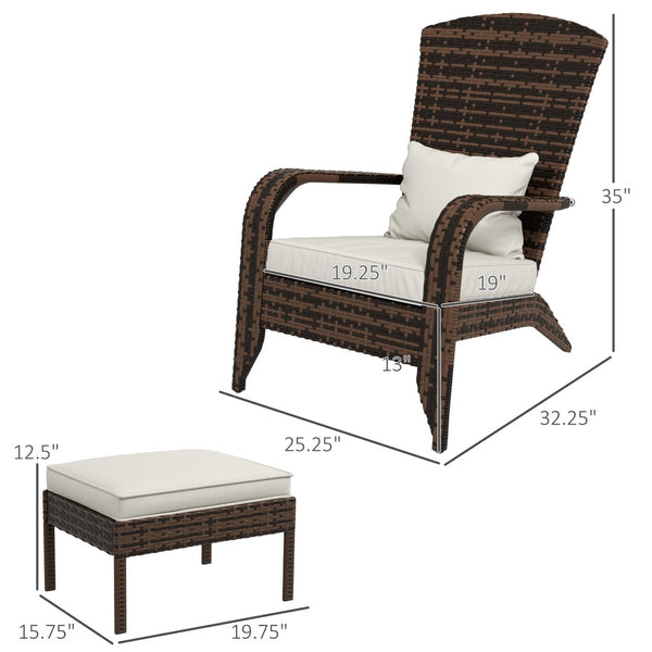 English Elm Outsunny Cream White Wicker Adirondack Chair & Ottoman Set, Durable Outdoor Comfort With Cushions W2225P174021-GIGA