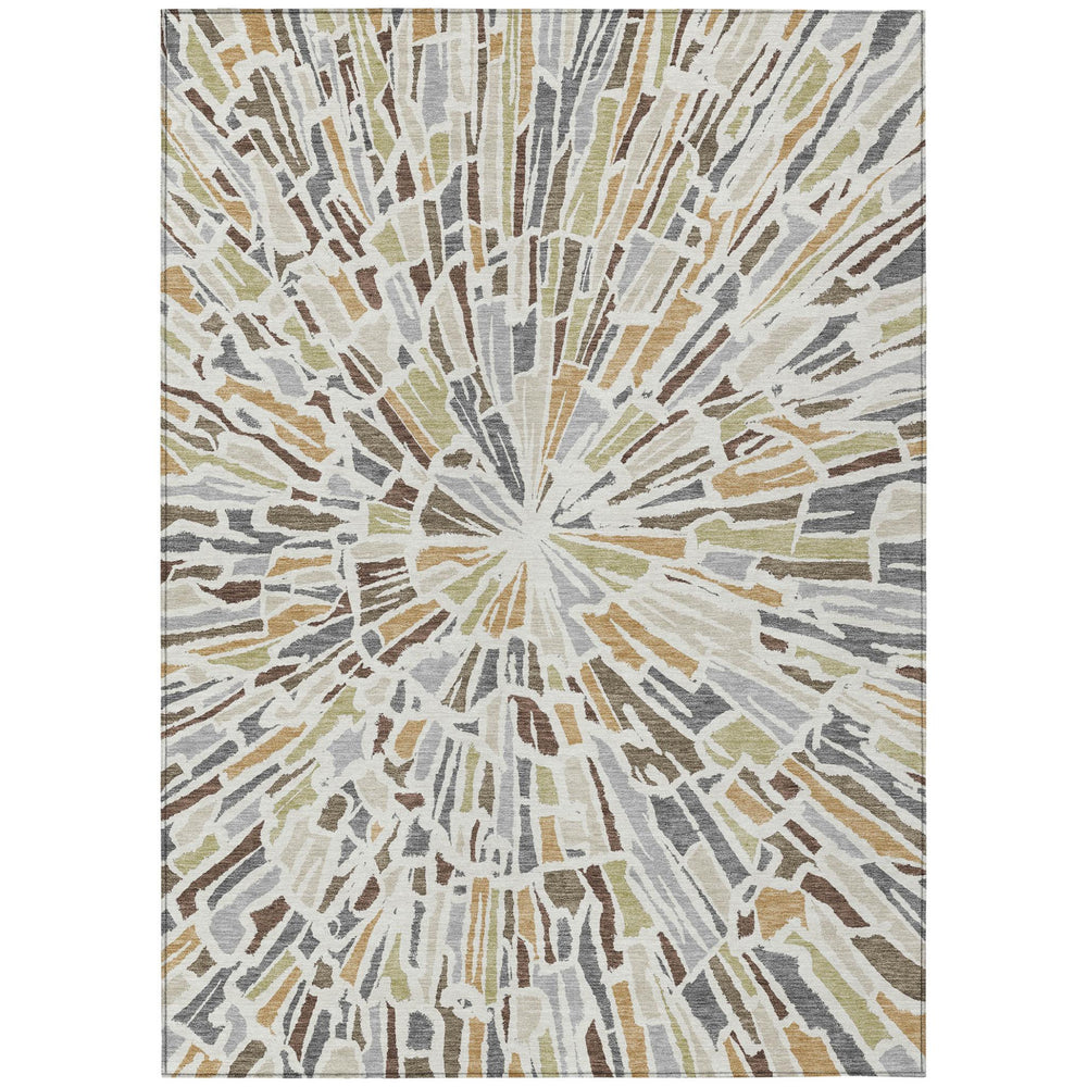 HomeRoots 5 X 8 Abstract Ivory Beige Polyester Area Rug Machine Washable Indoor Outdoor Use 728445
