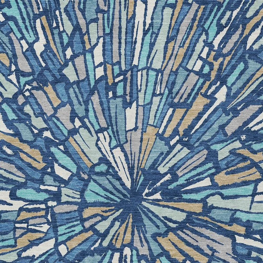 HomeRoots Abstract Washable Indoor Outdoor Area Rug Navy Teal Polyester with Felt Backing for Patio 10' x 14' 728455