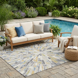 Abstract Washable Polyester Area Rug Silver Gray for Indoor Outdoor Living Spaces
