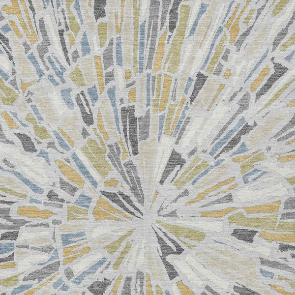 Abstract Washable Polyester Area Rug Silver Gray for Indoor Outdoor Living Spaces