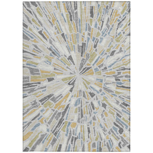 Abstract Washable Polyester Area Rug Silver Gray for Indoor Outdoor Living Spaces