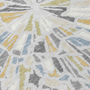 Abstract Washable Polyester Area Rug Silver Gray for Indoor Outdoor Living Spaces