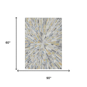 Abstract Washable Polyester Area Rug Silver Gray for Indoor Outdoor Living Spaces