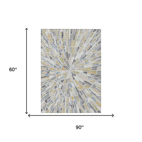Abstract Washable Polyester Area Rug Silver Gray for Indoor Outdoor Living Spaces