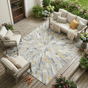 Abstract Washable Polyester Area Rug Silver Gray for Indoor Outdoor Living Spaces