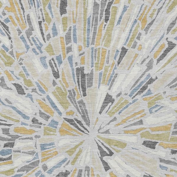 Abstract Washable Polyester Area Rug Silver Gray for Indoor Outdoor Living Spaces
