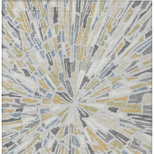 Abstract Washable Polyester Area Rug Silver Gray for Indoor Outdoor Living Spaces