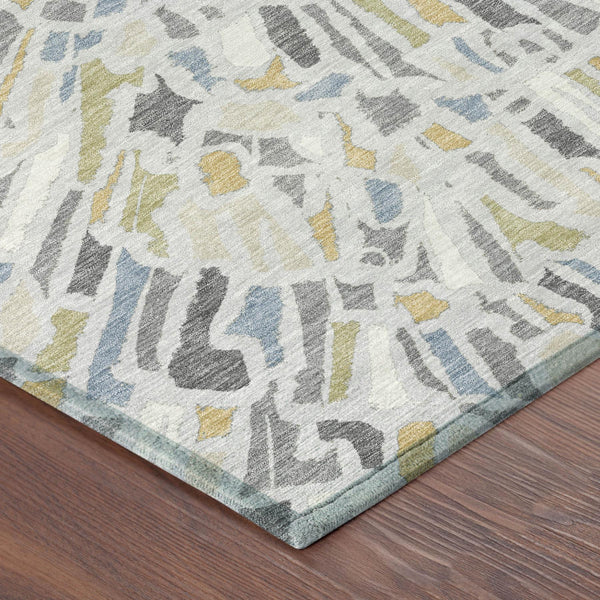 Abstract Washable Polyester Area Rug Silver Gray for Indoor Outdoor Living Spaces