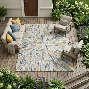 Abstract Washable Polyester Area Rug Silver Gray for Indoor Outdoor Living Spaces