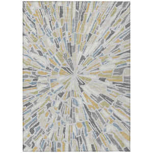 Abstract Washable Polyester Area Rug Silver Gray for Indoor Outdoor Living Spaces