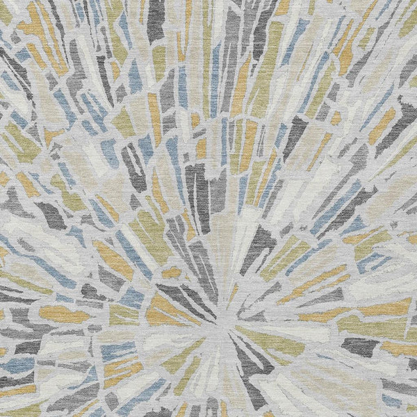 Abstract Washable Polyester Area Rug Silver Gray for Indoor Outdoor Living Spaces