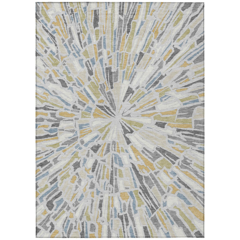 HomeRoots Abstract Washable Polyester Area Rug Silver Gray for Indoor Outdoor Living Spaces 10' x 14' 728461