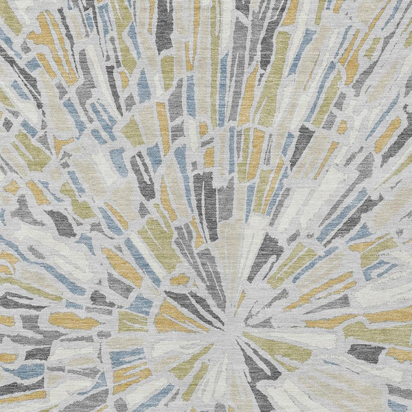 Abstract Washable Polyester Area Rug Silver Gray for Indoor Outdoor Living Spaces