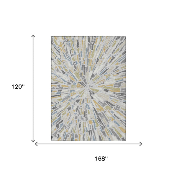 Abstract Washable Polyester Area Rug Silver Gray for Indoor Outdoor Living Spaces