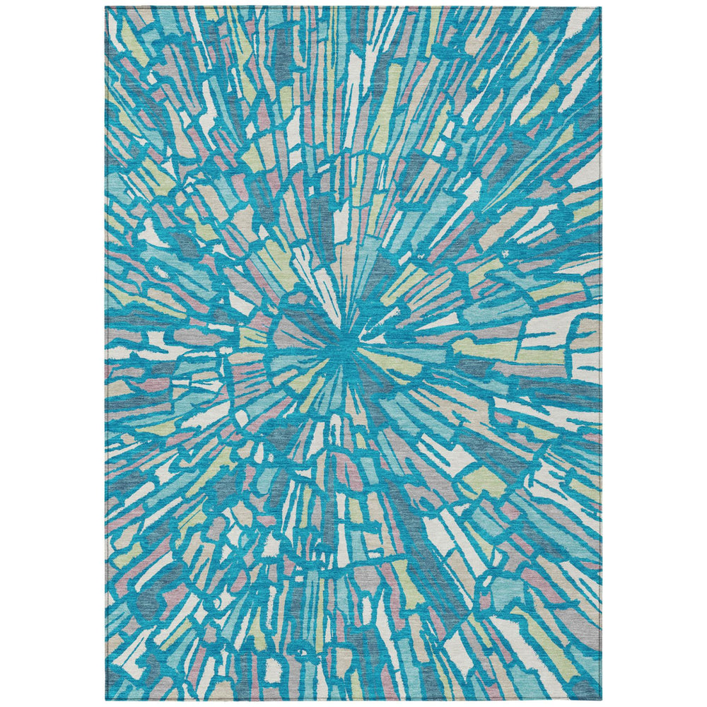 HomeRoots Abstract Teal Washable Polyester Area Rug for Indoor Outdoor Patios and Living Spaces 5' x 8' 728463