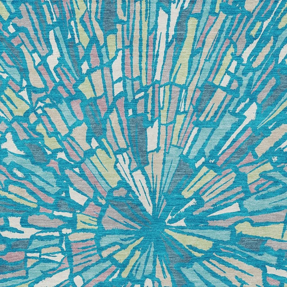 HomeRoots Abstract Teal Washable Polyester Area Rug for Indoor Outdoor Patios and Living Spaces 5' x 8' 728463