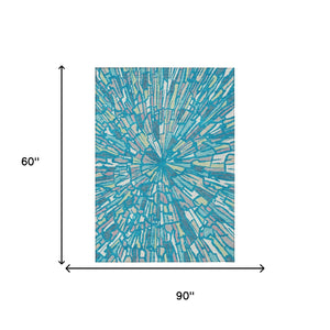 Abstract Teal Washable Polyester Area Rug for Indoor Outdoor Patios and Living Spaces
