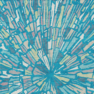 Abstract Teal Washable Polyester Area Rug for Indoor Outdoor Patios and Living Spaces