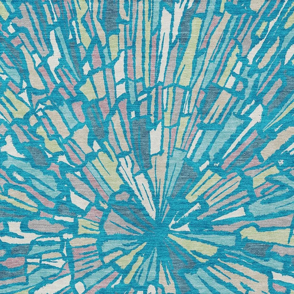 Abstract Teal Washable Polyester Area Rug for Indoor Outdoor Patios and Living Spaces