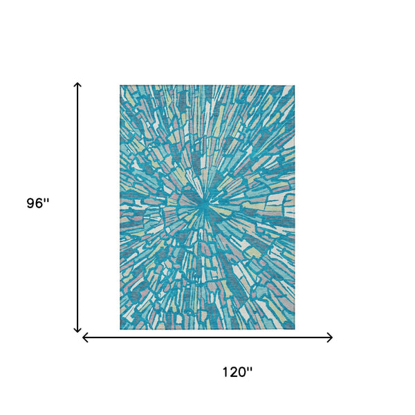 Abstract Teal Washable Polyester Area Rug for Indoor Outdoor Patios and Living Spaces