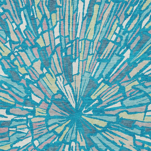 Abstract Teal Washable Polyester Area Rug for Indoor Outdoor Patios and Living Spaces