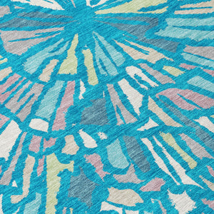 Abstract Teal Washable Polyester Area Rug for Indoor Outdoor Patios and Living Spaces