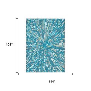 Abstract Teal Washable Polyester Area Rug for Indoor Outdoor Patios and Living Spaces