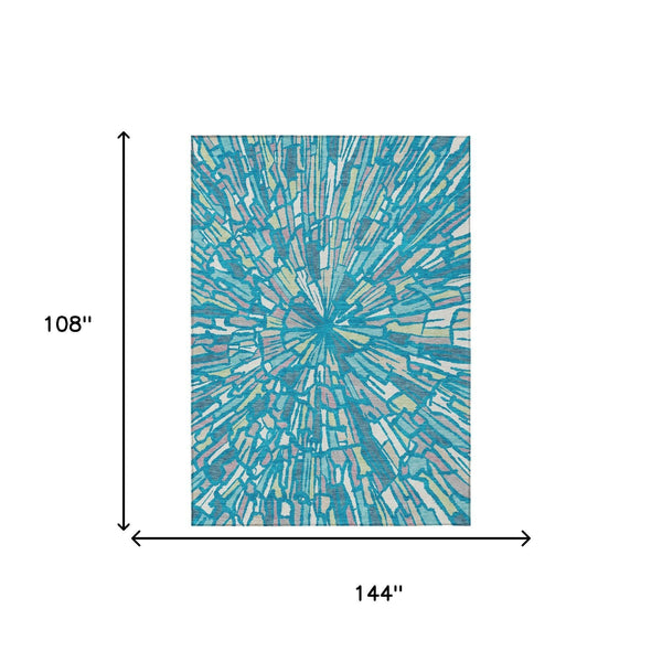 Abstract Teal Washable Polyester Area Rug for Indoor Outdoor Patios and Living Spaces